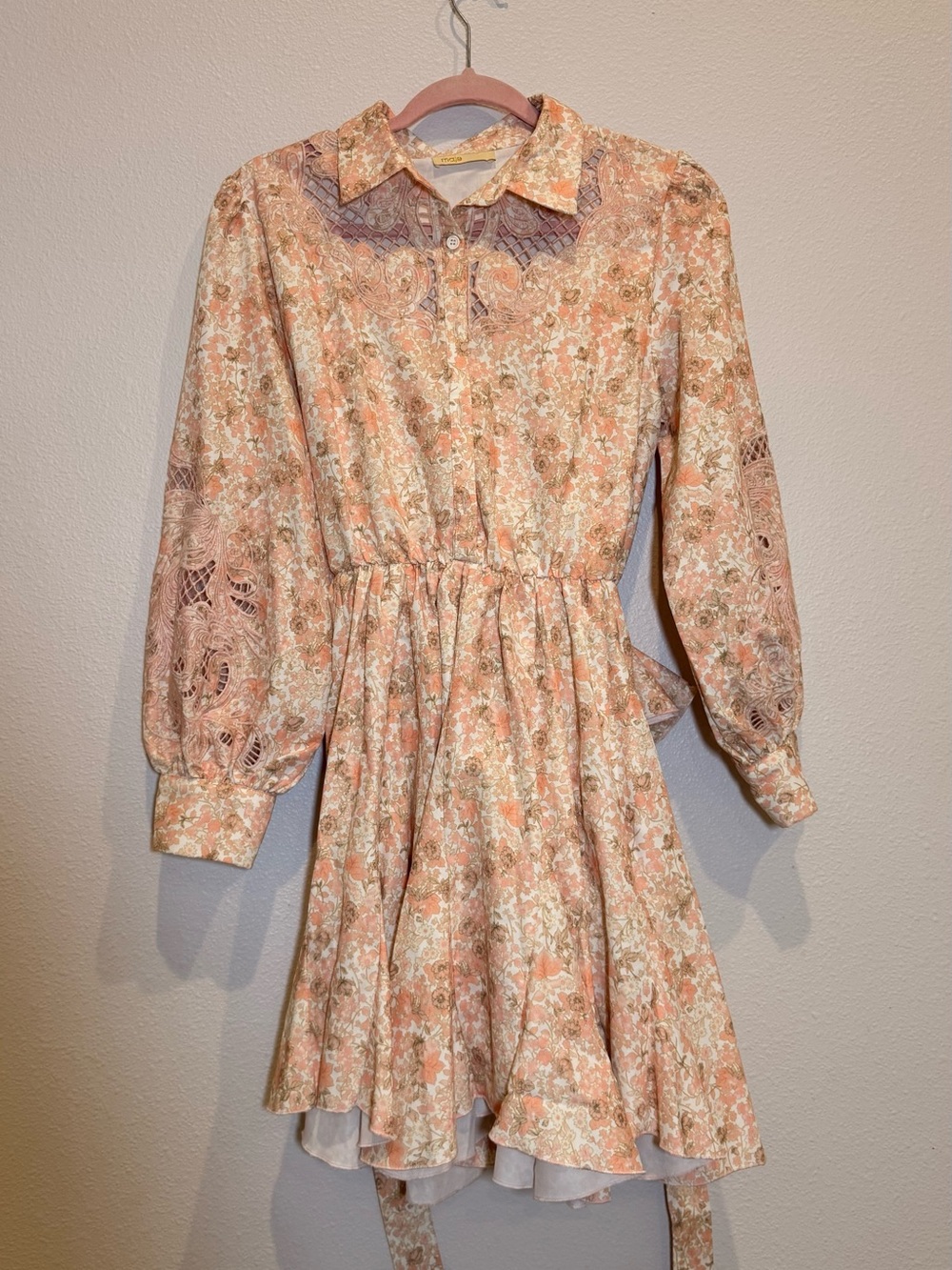 Maje Peach Floral Lace-Detail Casual Dress